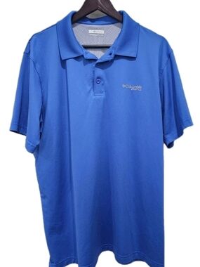 Columbia PFG Polo Shirt Mens Large Blue Performance Fishing Golf